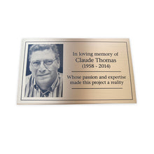Load image into Gallery viewer, Etched Bronze Plaque with Etched Photo
